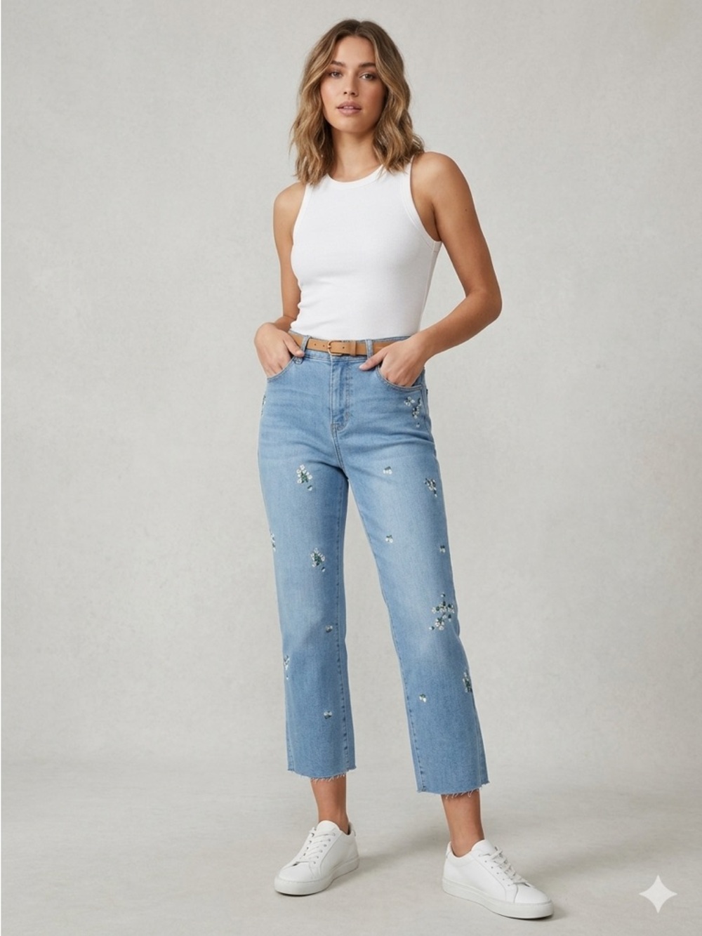 Embroidered Cropped High Rise Jeans